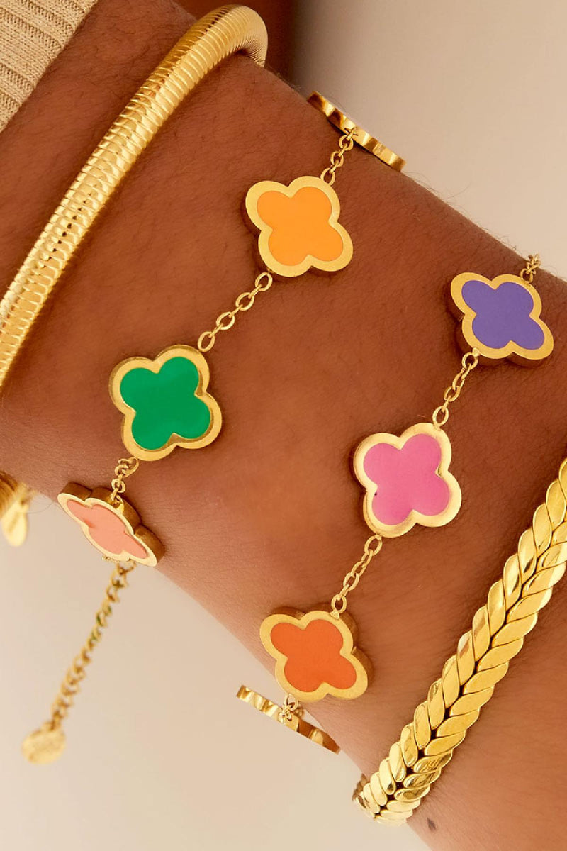 Multicolors Clovers Bracelet - Gold