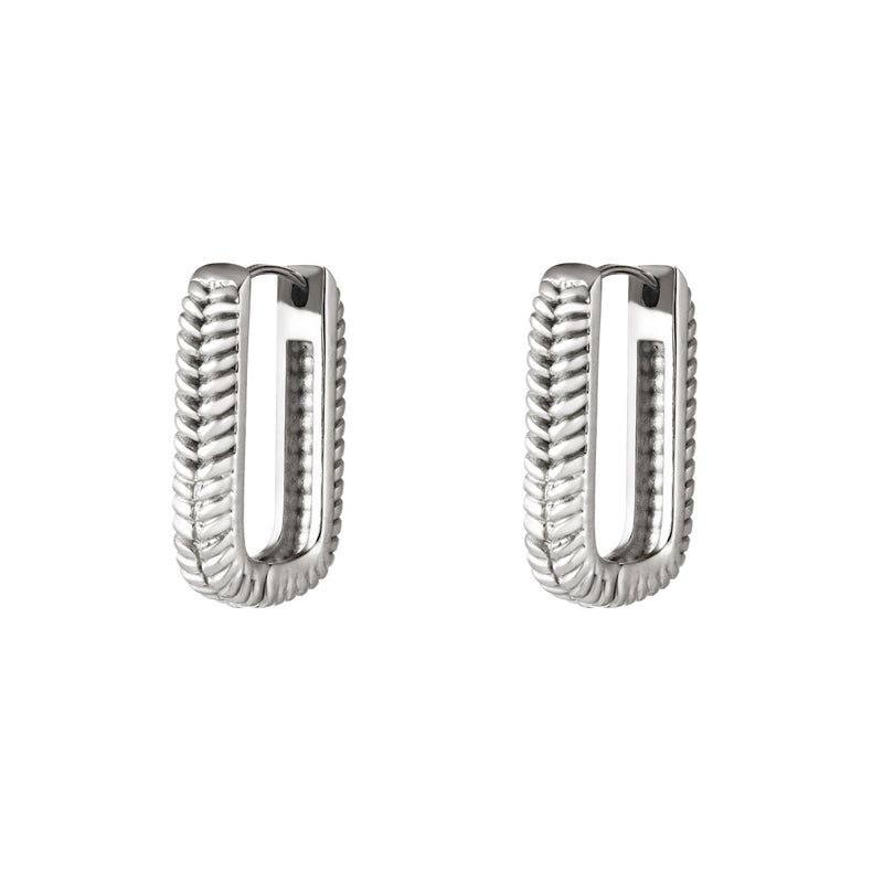 Woven Rectangle Earrings Big - Silver