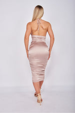 Satin Midi Dress Adrianna - Mocha